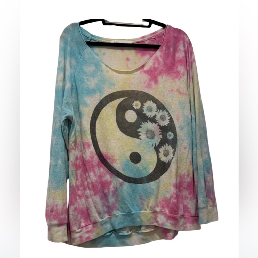 Vintage Havana Tie Dye Peace Sign Off The Shoulder Sweater